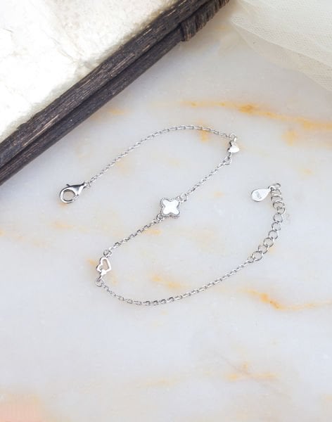 925 Ayar Sedef Taşlı Yonca Gümüş Bileklik