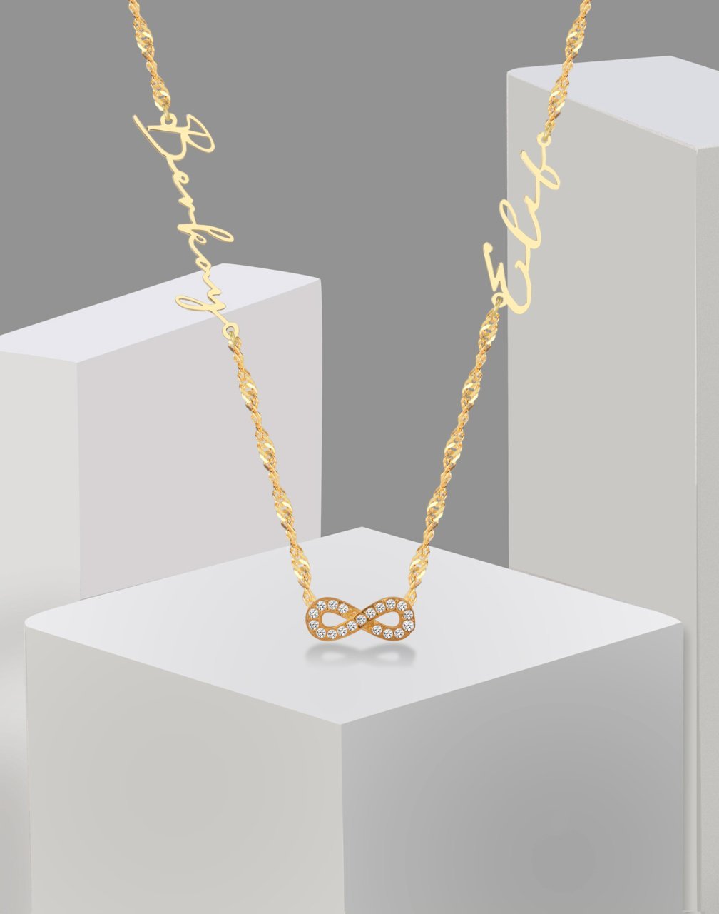 İki İsimli Sonsuzluk İmza Gümüş Singapur Kolye