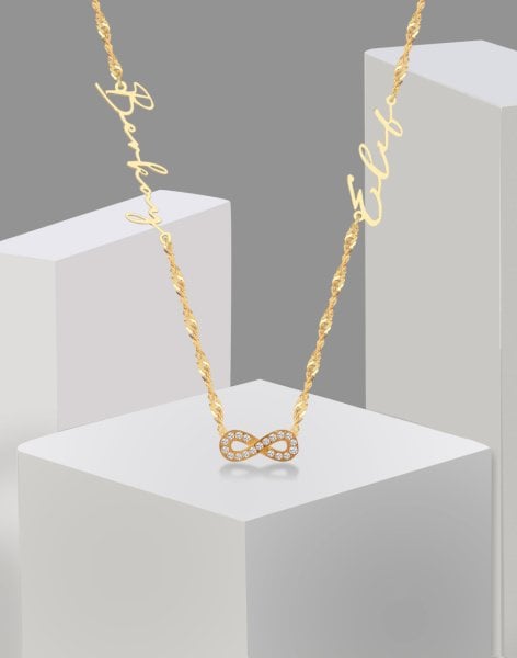 İki İsimli Sonsuzluk İmza Gümüş Singapur Kolye