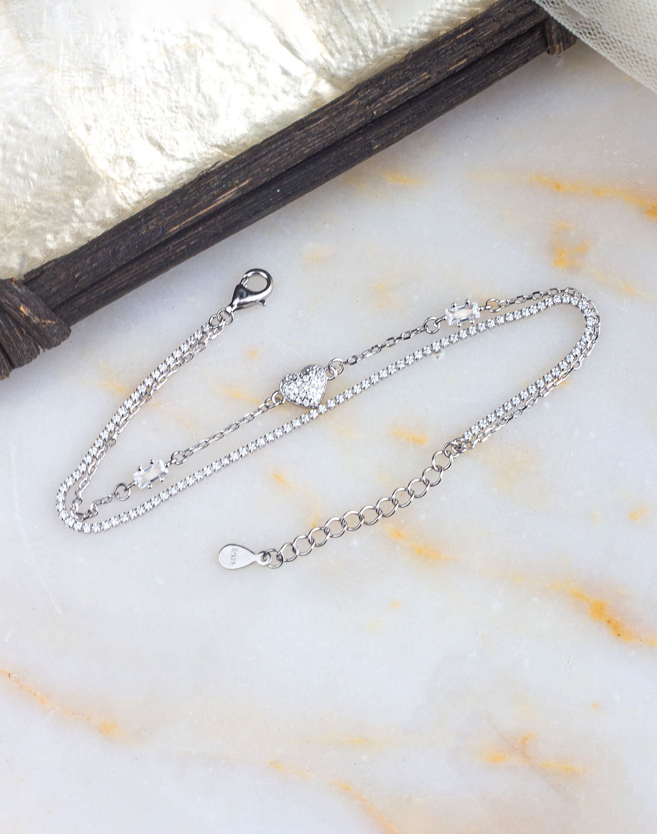 925 Ayar Kalp Detaylı Su Yolu Gümüş Bileklik