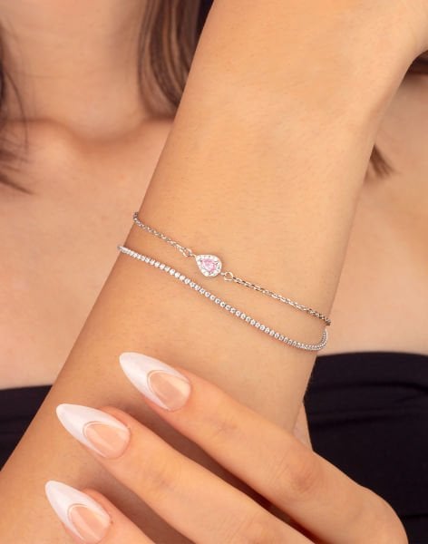 925 Ayar Gümüş Pembe Zirkon Taşlı Damla Bileklik