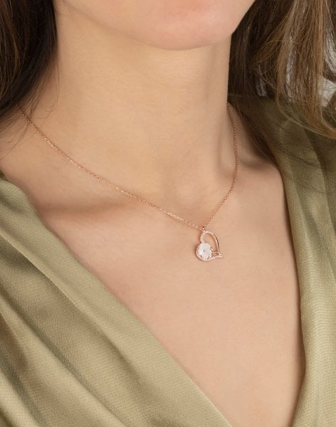 Sedef Çiçekli Kalp Gümüş Kolye