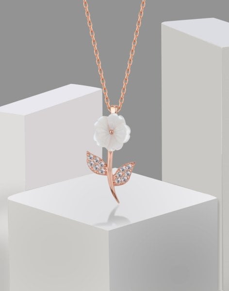 Sedef Taşlı Masumiyet Çiçeği Gümüş Kolye