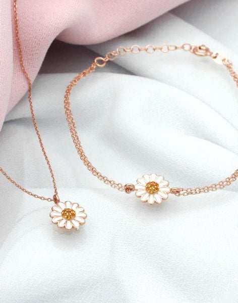 Gümüş Papatya Bileklik Kolye Kombin