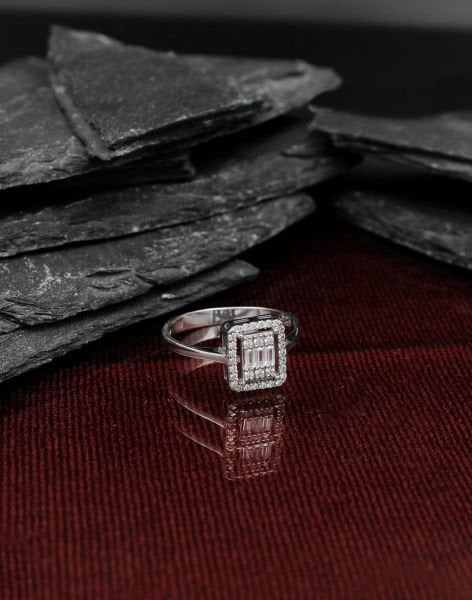 Pırlanta Modeli Baget Taşlı Gümüş Yüzük 12 - Rodyum Kaplama