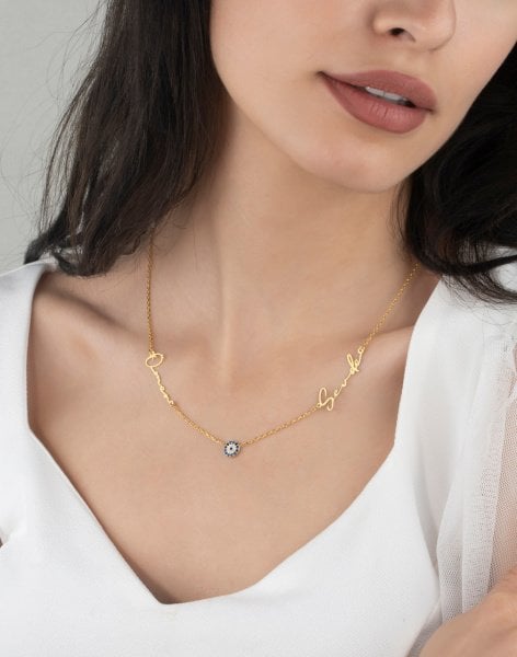 İki İsim Nazar İmza Gümüş Kolye