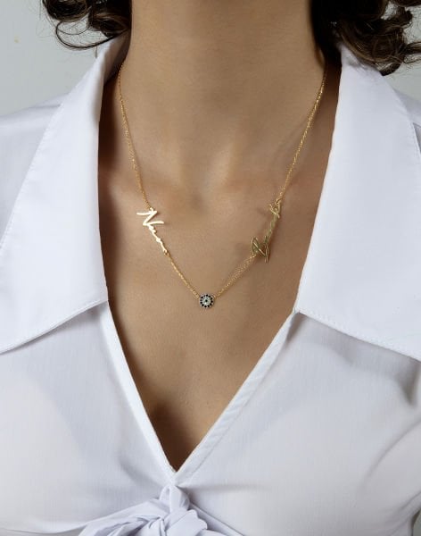 İki İsim Nazar İmza Gümüş Kolye