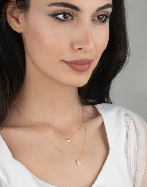 925 Ayar Gümüş Ay ve Yıldız Kolye