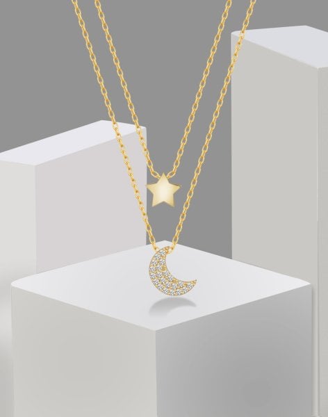 925 Ayar Gümüş Ay ve Yıldız Kolye