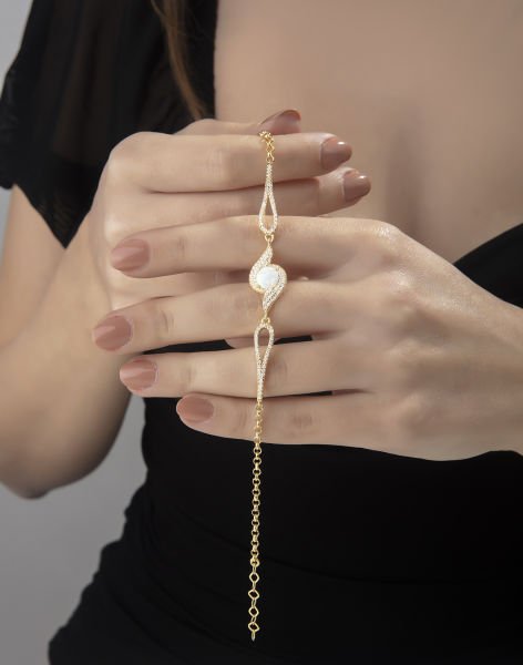 Beyaz Oval Opal Taşlı Doc Gümüş Bileklik