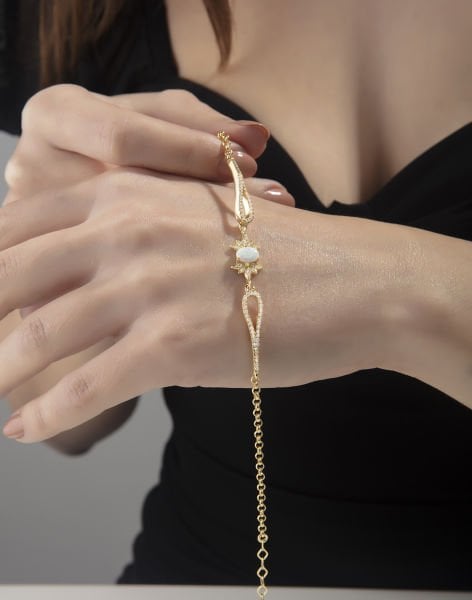 Pırlanta Tasarımı Beyaz Opal Taşlı Gümüş Bileklik