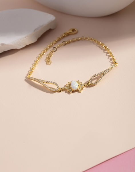 Pırlanta Tasarımı Beyaz Opal Taşlı Gümüş Bileklik