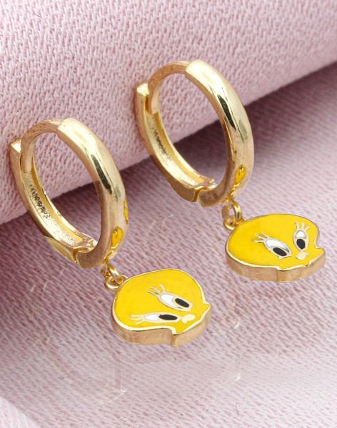 Gümüş Sarı Mineli Kuş Çocuk Küpesi