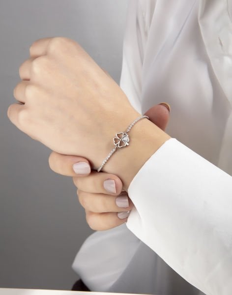 Su Yolu Tasarımı Gümüş Yonca Bileklik