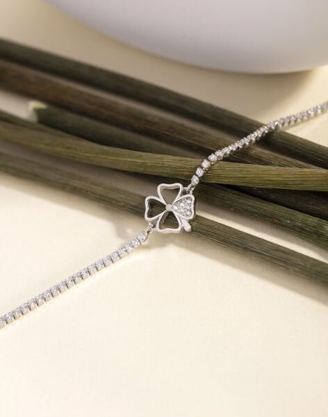 Su Yolu Tasarımı Gümüş Yonca Bileklik