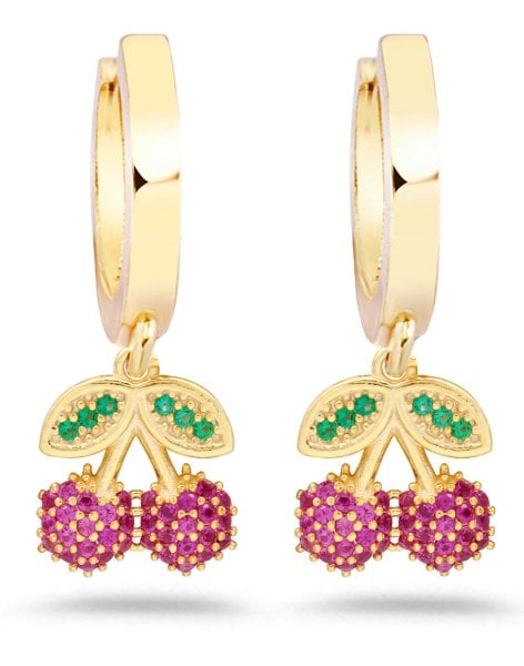 Gümüş Zirkon Taşlı Kiraz Çocuk Küpesi