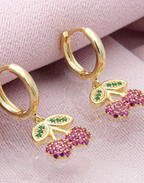 Gümüş Zirkon Taşlı Kiraz Çocuk Küpesi