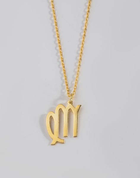 925 Ayar Gümüş Burç Kolye 14 Ayar Altın Kaplama