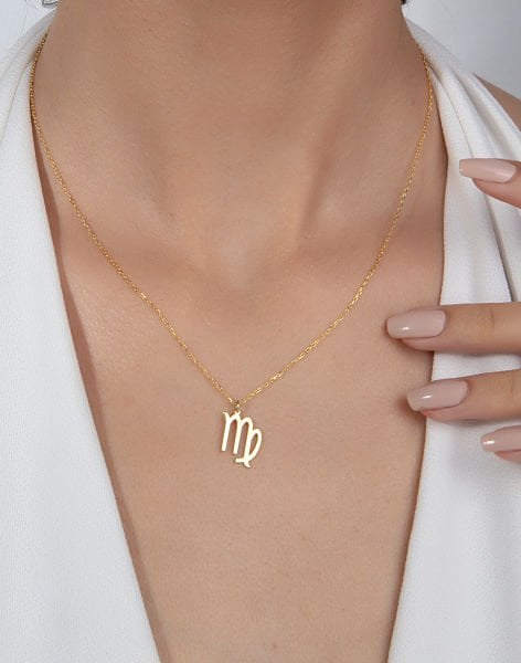 925 Ayar Gümüş Burç Kolye 14 Ayar Altın Kaplama