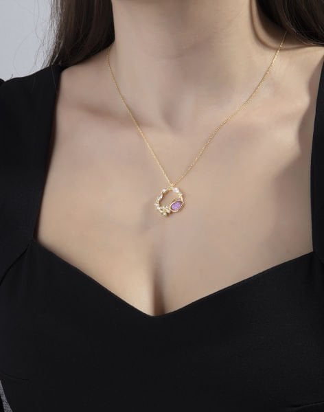 Opal Taşlı Lale Bahçesi Gümüş Kolye