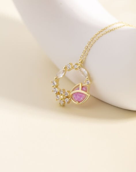Opal Taşlı Lale Bahçesi Gümüş Kolye