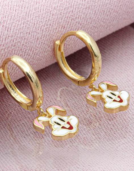 Gümüş Beyaz Mineli Tavşan Çocuk Küpesi