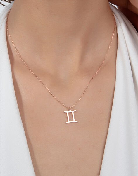 925 Ayar Gümüş Burç Kolye Rose Kaplama