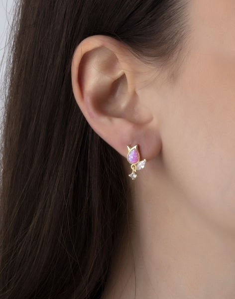 Opal Taşlı Gümüş Lale Küpe