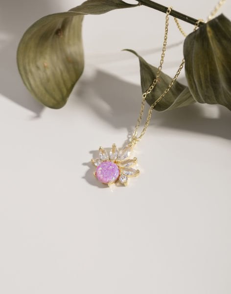 Opal Taşlı Gümüş Sultan Kolye