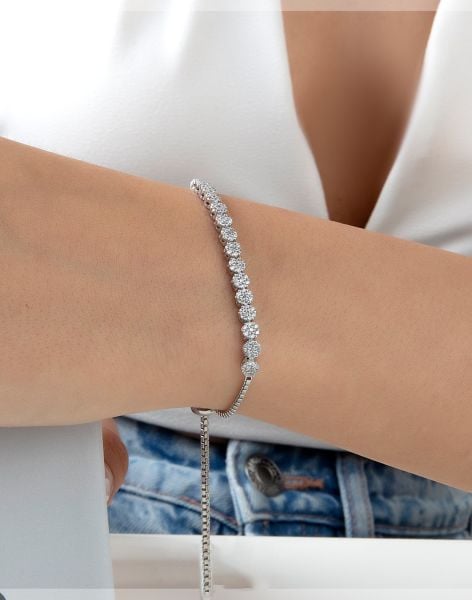 925 Ayar Gümüş Pırlanta Tasarımı Asansörlü Bileklik