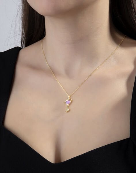 Opal Taşlı Gümüş Anahtar Kolye