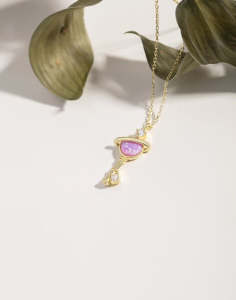 Opal Taşlı Gümüş Anahtar Kolye