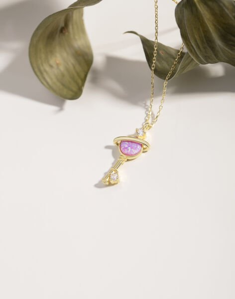 Opal Taşlı Gümüş Anahtar Kolye