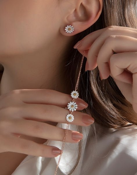 925 Ayar Gümüş Papatya Küpe Bileklik Kombin