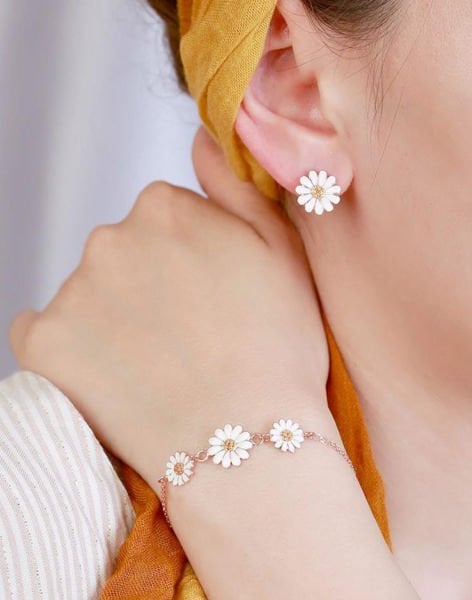 925 Ayar Gümüş Papatya Küpe Bileklik Kombin