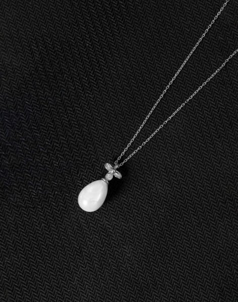 925 Ayar Gümüş Fiyonk Damla İnci Kolye