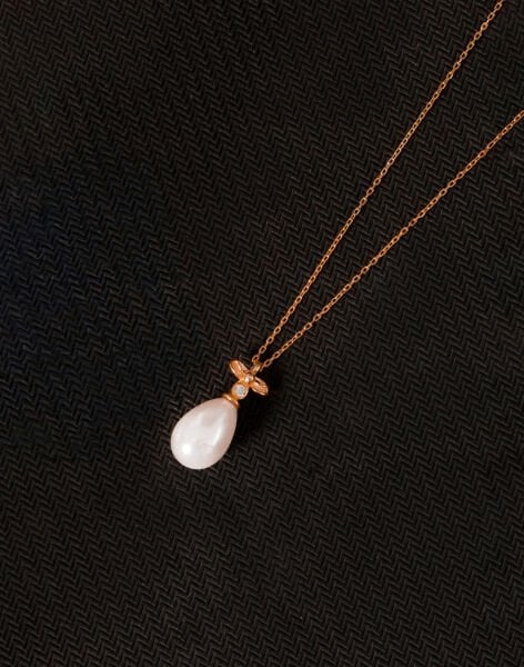 925 Ayar Gümüş Fiyonk Damla İnci Kolye