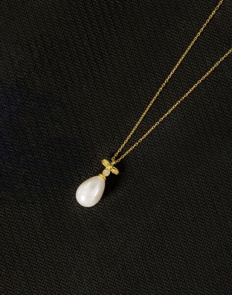 925 Ayar Gümüş Fiyonk Damla İnci Kolye