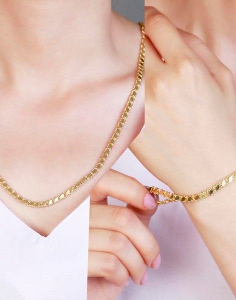 925 Ayar Gümüş Pullu Zincir Kolye Bileklik Kombin