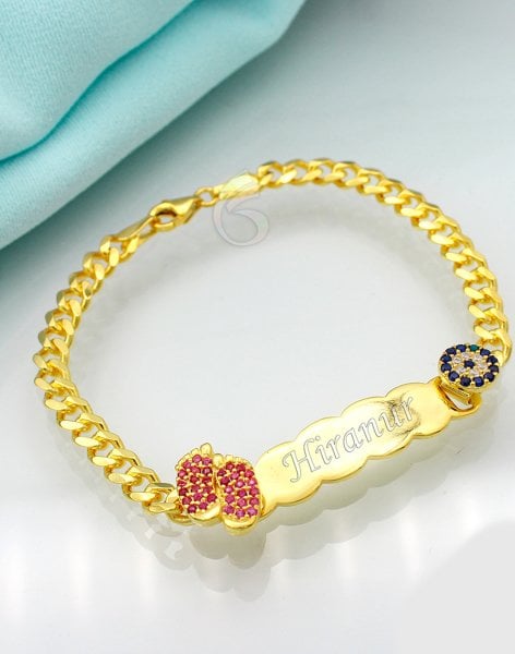 Gümüş Pembe Ayaklı Çocuk Bilekliği