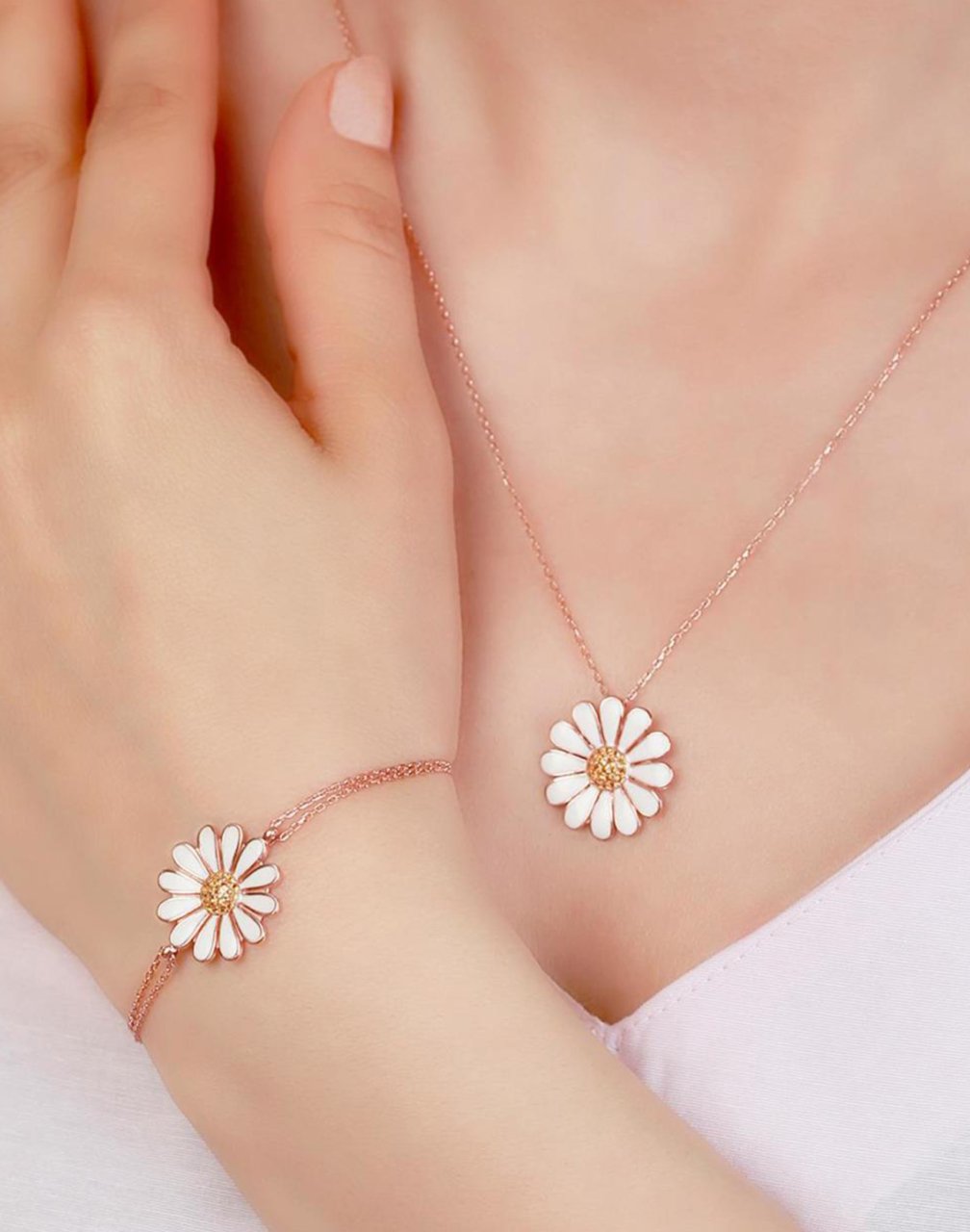 925 Ayar Gümüş Papatya Kolye Bileklik Kombin