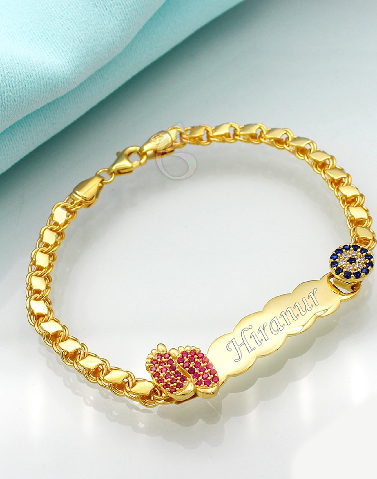 Pullu Zincir Gümüş Pembe Ayaklı Çocuk Bilekliği