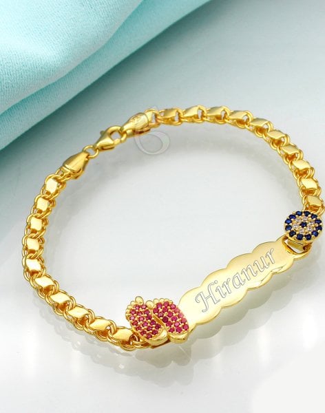 Pullu Zincir Gümüş Pembe Ayaklı Çocuk Bilekliği