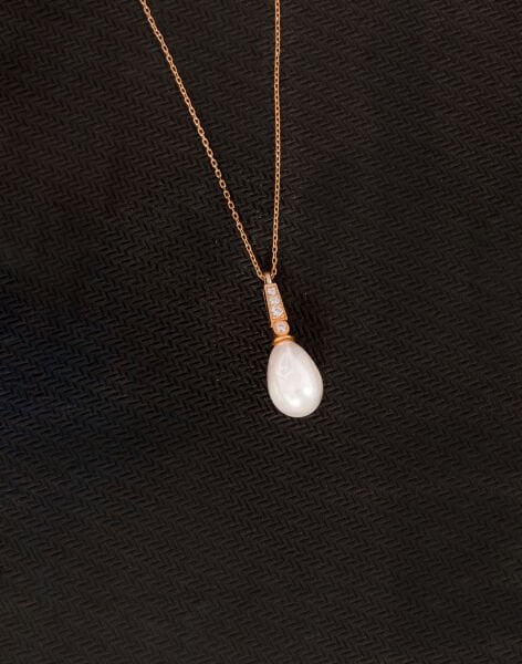 925 Ayar Gümüş Zirkon Taşlı Damla İnci Kolye