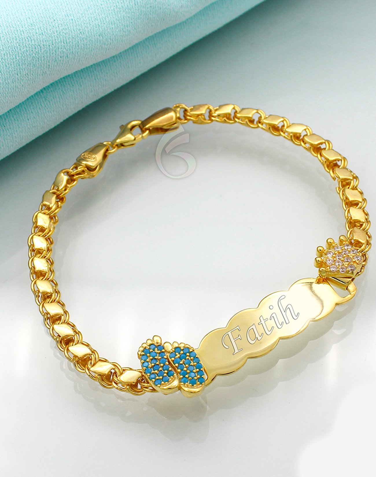 Pullu Zincir Gümüş Mavi Ayaklı Çocuk Bilekliği