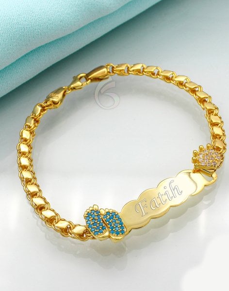 Pullu Zincir Gümüş Mavi Ayaklı Çocuk Bilekliği