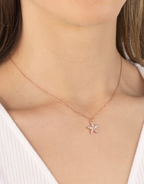 Damla Taşlı Beni Unutma Çiçeği Gümüş Kolye BEYAZ