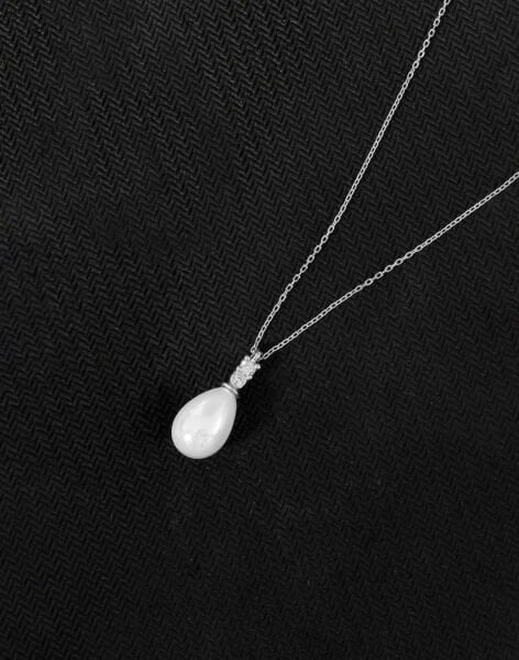 925 Ayar Gümüş Zirkon Taşlı Zarif Damla İnci Kolye