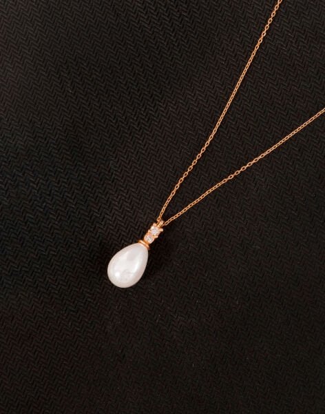 925 Ayar Gümüş Zirkon Taşlı Zarif Damla İnci Kolye