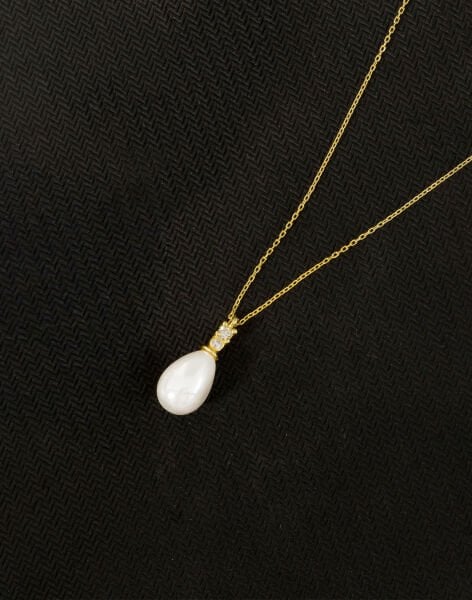 925 Ayar Gümüş Zirkon Taşlı Zarif Damla İnci Kolye